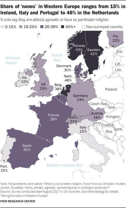 Estadísticas del número de ateos en Europa. 